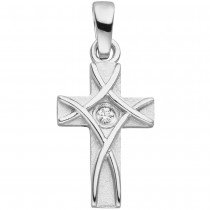 Anhänger Kreuz 925 Silber mattiert 1 Zirkonia Kreuzanhänger