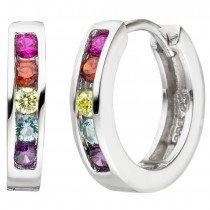 Creolen 925 Sterling Silber mit 10 Zirkonia bunt Ohrringe