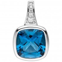 Anhänger 585 Gold Weißgold 5 Diamanten Brillanten 1 Blautopas