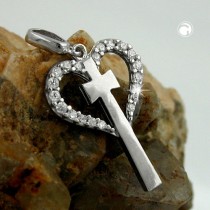Anhänger Kreuz im Herz 925 Sterlingsilber