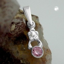 Anhänger Blume Glasstein-pink 925 Sterlingsilber