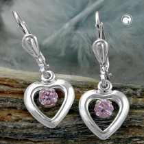 Ohrring Herz Zirkonia-pink 925 Sterlingsilber