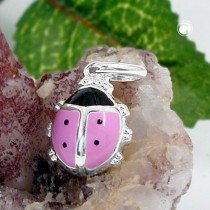 Anhänger Marienkäfer rosa-schwarz 925 Sterlingsilber