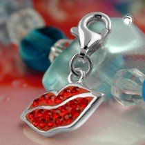 Anhänger Charm roter Mund 925 Sterlingsilber