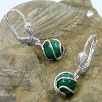 Ohrring Perle Malachit 6mm 925 Sterlingsilber