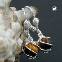 Ohrring Perle Tigerauge 6mm 925 Sterlingsilber
