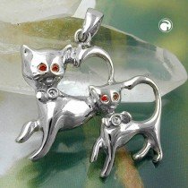 Anhänger 2 Katzen rhodiniert 925 Sterlingsilber