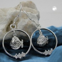 Ohrhaken Fisch im Ring Zirkonia 925 Sterlingsilber