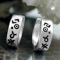 Creolen Ohrringe Muster schwarz 925 Sterlingsilber