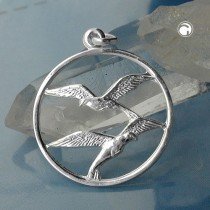 Anhänger rund mit 2 Vögeln 925 Sterlingsilber