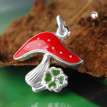 Anhänger Fliegenpilz grün-rot 925 Sterlingsilber