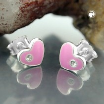 Ohrstecker Herz pink 925 Sterlingsilber
