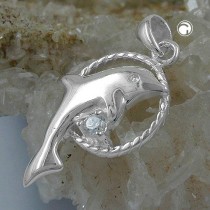 Anhänger Delfin im Ring Zirkonia 925 Sterlingsilber