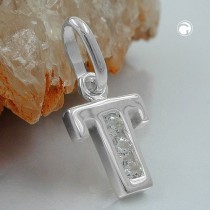 Anhänger Buchstabe T mit Zirkonia 925 Sterlingsilber