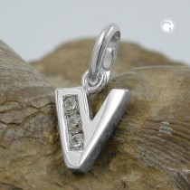 Anhänger Buchstabe V mit Zirkonia 925 Sterlingsilber