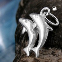 Anhänger 15x15mm Delfinpaar glänzend 925 Sterlingsilber