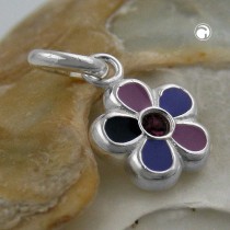 Anhänger Blume lila lackiert 925 Sterlingsilber