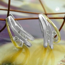 Creolen Ohrringe bicolor Zirkonias 925 Sterlingsilber