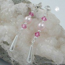 Ohrstecker Hänger rosa Kegel 925 Sterlingsilber Kristallglas