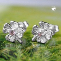 Ohrstecker Kleeblatt Zirkonia pink 925 Sterlingsilber