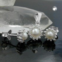 Set Stecker Anhänger Perle 925 Sterlingsilber