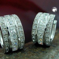 Creolen Ohrringe breit 3 Reihen Zirkonia 925 Sterlingsilber