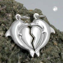 Anhänger 23x20mm Doppel-Delfin Herz glänzend 925 Sterlingsilber