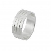 Ring kantig matt 3 diamantiert Linien 925 Silber