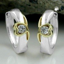 Creolen Ohrringe bicolor Herz Zirkonia 925 Sterlingsilber