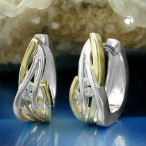 Creolen Ohrringe bicolor Zirkonias 925 Sterlingsilber