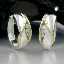 Creolen Ohrringe bicolor Zirkonias 925 Sterlingsilber