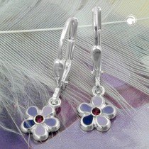 Ohrring Blume lila-lackiert 925 Sterlingsilber