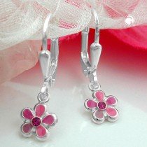 Ohrring Blume pink-lackiert 925 Sterlingsilber