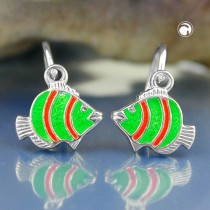 Ohrring Clownfisch grün orange 925 Sterlingsilber