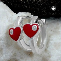 Creolen Ohrringe Herz rot mit Zirkonia 925 Sterlingsilber