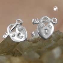 Ohrstecker Herz mit Schlüssel 925 Sterlingsilber