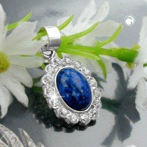 Anhänger oval mit Zirkonia/Lapis 925 Sterlingsilber
