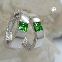 Creolen Ohrringe Glasstein smaragd 925 Sterlingsilber