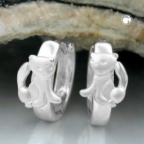 Creolen Ohrringe Katze matt-glänzend 925 Sterlingsilber