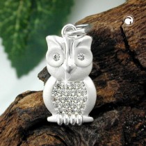 Anhänger Eule matt-glänzend Zirkonia 925 Sterlingsilber