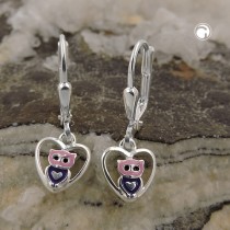 Ohrring kleine Eule im Herz 925 Sterlingsilber