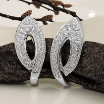 Creolen Ohrringe großes Blatt Zirkonias rhodiniert 925 Sterlingsilber