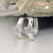 Creolen Ohrringe Stern mit Zirkonias pink 925 Sterlingsilber