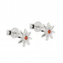 Stecker Blume glänzend mit Zirkonia rot-orange 925 Sterlingsilber