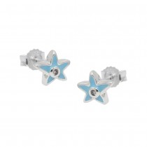 Stecker Kinderohrring Stern hellblau Zirkonia pink 925 Sterlingsilber