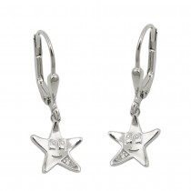 Ohrhänger Ohrringe Brisur Stern mit Gesicht Zirkonia weiß rhodiniert 925 Sterlingsilber