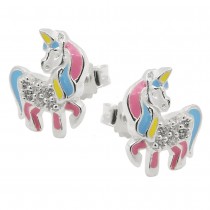 Stecker Kinderohrring Fabelwesen Pferd mit Horn Zirkonia 925 Sterlingsilber