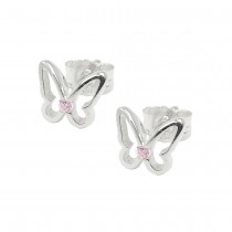 Stecker Schmetterling mit Zirkonia pink glänzend 925 Sterlingsilber