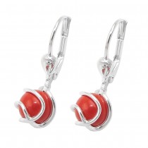 Ohrhänger Ohrringe Brisur Perle aufgearbeitete Koralle rot matt umwickelt 925 Sterlingsilber