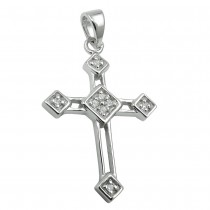 Anhänger Kreuz mit Zirkonias glänzend rhodiniert 925 Sterlingsilber
